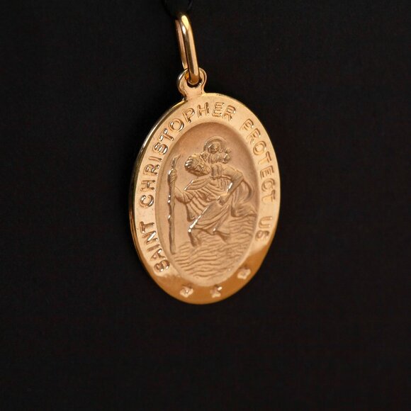 X-Large Real 10K Solid Gold Saint Christopher Protection Pendant Stamped 10K - Picture 3 of 7